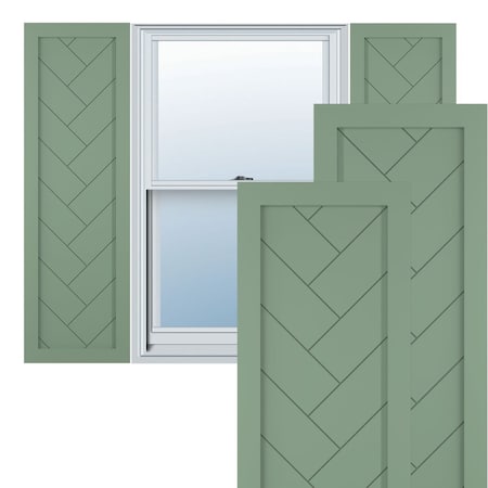 True Fit PVC Single Panel Herringbone Modern Style Fixed Mount Shutters, Track Green, 15W X 31H